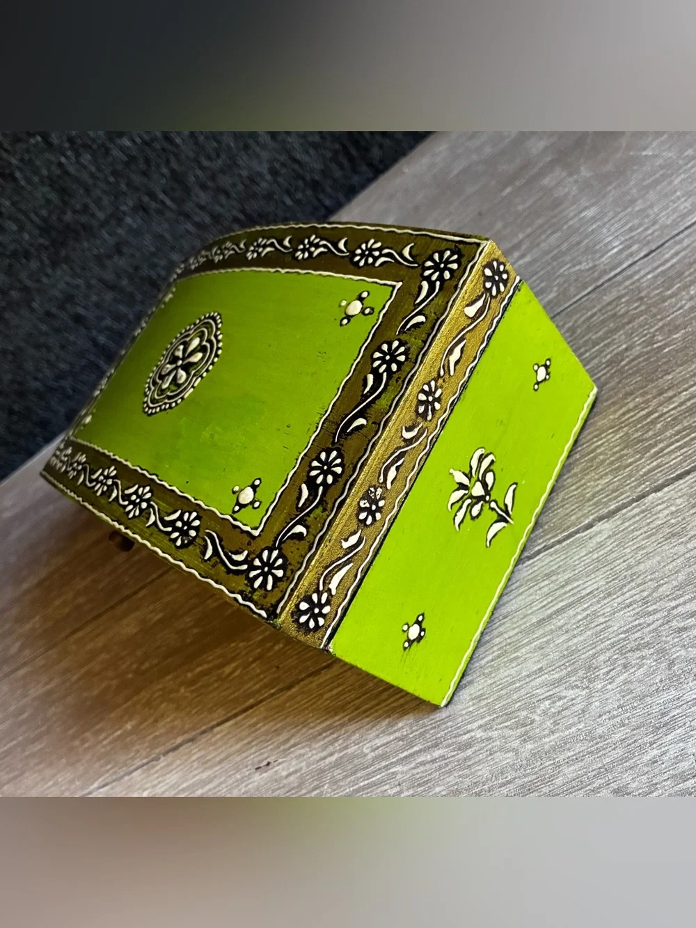 Hand-Painted Wooden Lime Green Decorative Boho Artisan Jewelry Box